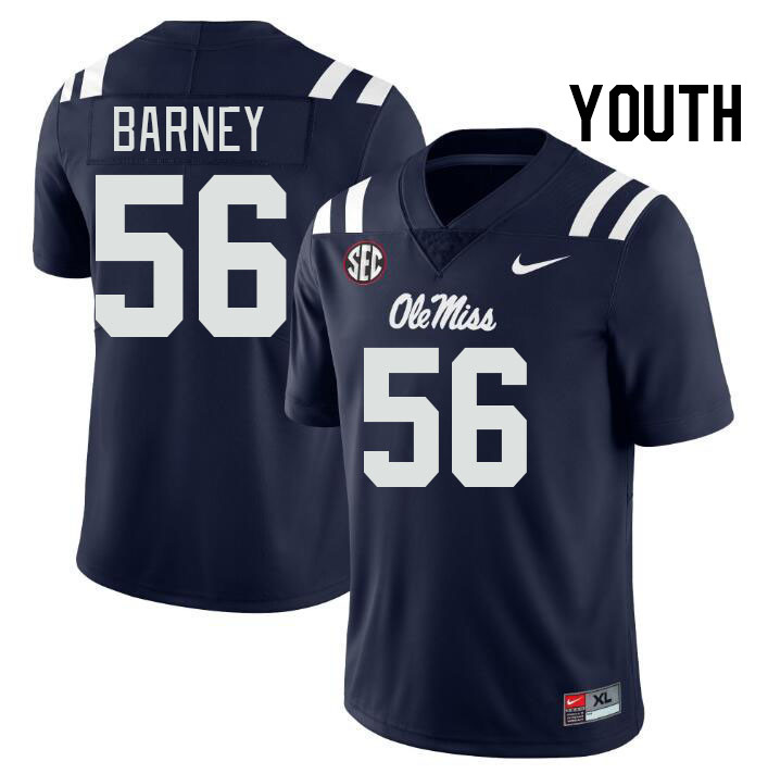 Youth #56 CJ Barney Ole Miss Rebels College Football Jerseys Stitched-Navy